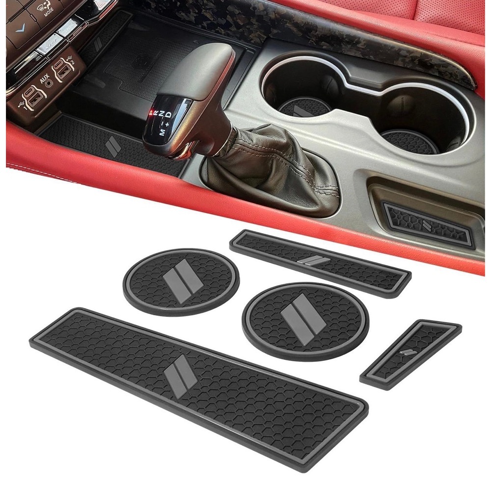 Dodge Durango Cup Holder Inserts‎ Center Console Mats 2021-2026 5pc Set Gray